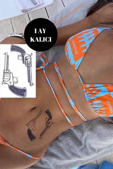 Tabanca Figürlü 12 Saat Sonra Kararan Geçici Orta Dövme Tattoo