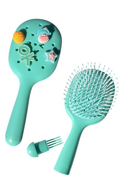 Turkuaz Renk Charmlı Saç Tarama Fırçası/ Tarak