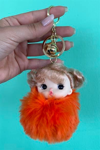 Turuncu Renk Kız Figürlü Peluş Anahtarlık