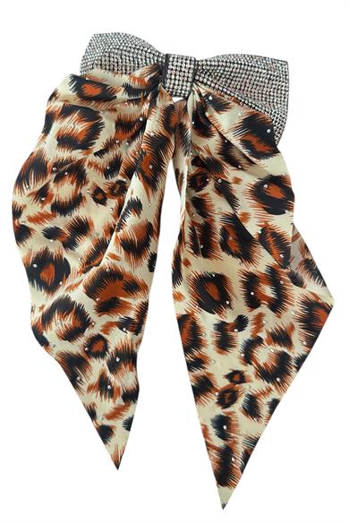 Turuncu Renk Leopar Desenli Taş Detaylı Otomat Toka