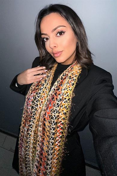 Turuncu Renk Örgü Detaylı Şal