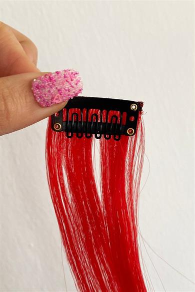 Yan Çıt Çıt Postiş / Kırmızı Dalgalı / 45 Cm