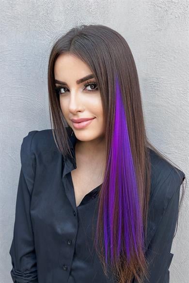 Yan Çıt Çıt Postiş / Mor / 50 Cm