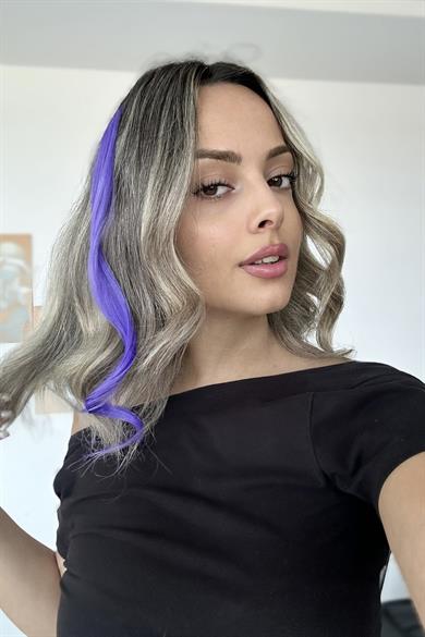 Yan Çıt Çıt Postiş / Mor Renk / 50 Cm