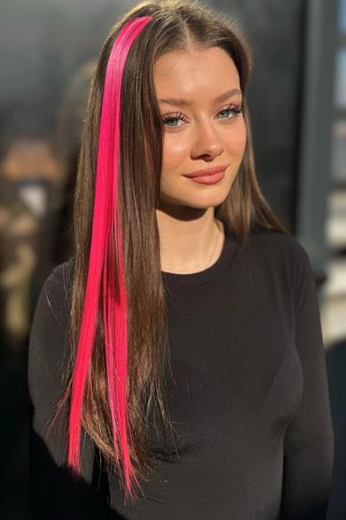 Yan Çıt Çıt Postiş / Neon Pembe Renk / 50 Cm