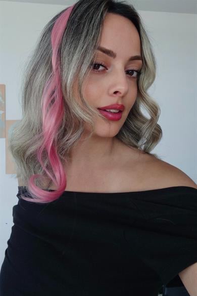 Yan Çıt Çıt Postiş /Pembe Renk Dalgalı / 50 Cm