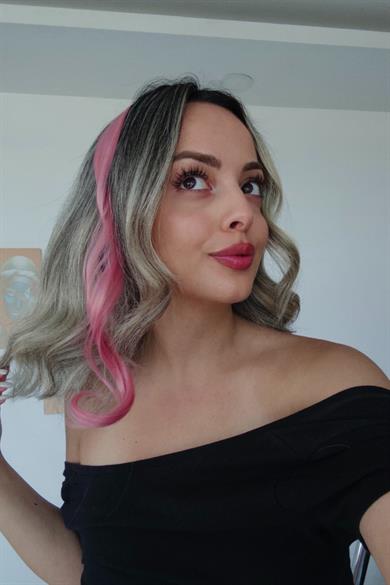 Yan Çıt Çıt Postiş /Pembe Renk Dalgalı / 50 Cm