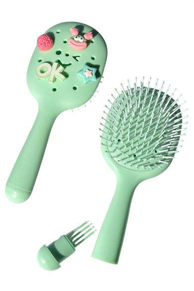 Yeşil Renk Charmlı Saç Tarama Fırçası/ Tarak