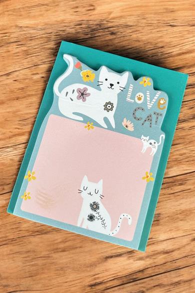 Yeşil Renk Kedi Figürlü Yapışkanlı Not Kağıdı
