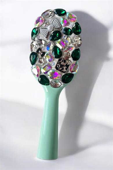 Yeşil Renk Taş Ve İnci Detaylı Saç Tarama Fırçası/ Tarak