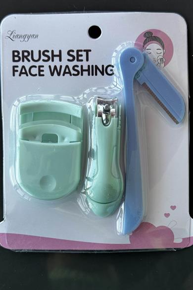 Yeşil Ve Mavi Renk 3lü Tırnak Makası/ Kaç Usturası/ Kirpik Kıvırıcı Set
