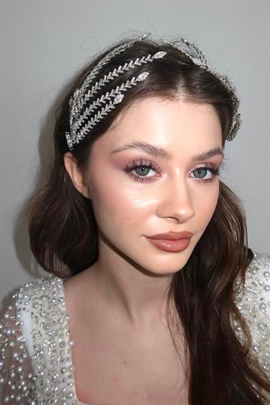 Zirkon Taşlı Gelin/Kına/Nişan/Söz Tasarım Saç Aksesuarı/Taç