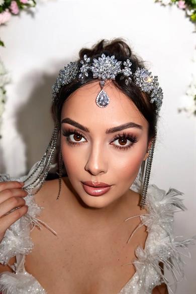 Zirkon Taşlı Gelin/Kına/Nişan/Söz Tasarım Saç Aksesuarı/Taç