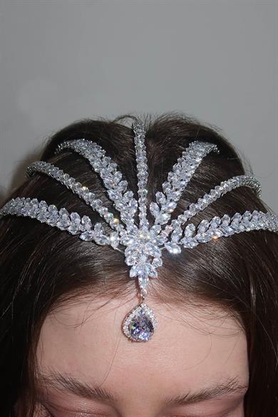 Zirkon Taşlı Gelin/Kına/Nişan/Söz Tasarım Saç Aksesuarı