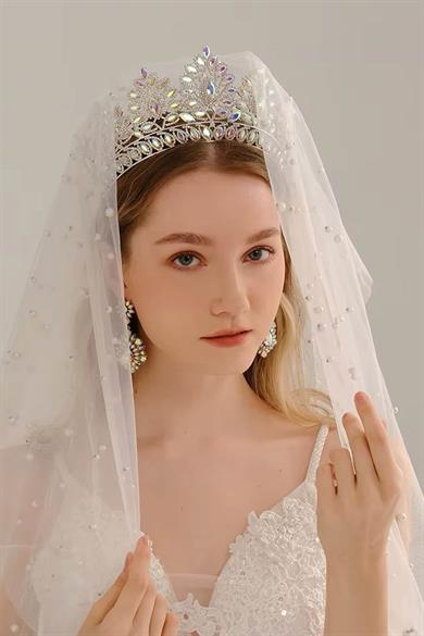 Zirkon Taşlı Gelin/Kına/Nişan/Söz Tasarım Taç