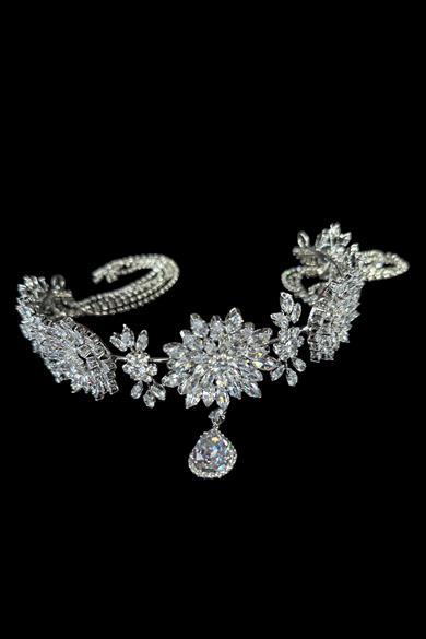 Zirkon Taşlı Gelin/Kına/Nişan/Söz Tasarım Saç Aksesuarı/Taç