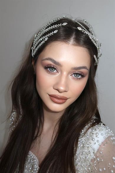 Zirkon Taşlı Gelin/Kına/Nişan/Söz Tasarım Saç Aksesuarı/Taç