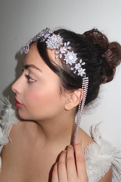 Zirkon Taşlı Gelin/Kına/Nişan/Söz Tasarım Saç Aksesuarı/Taç
