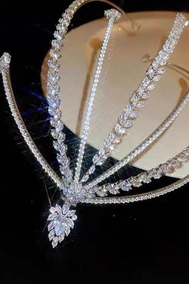 Zirkon Taşlı Gelin/Kına/Nişan/Söz Tasarım Saç Aksesuarı 