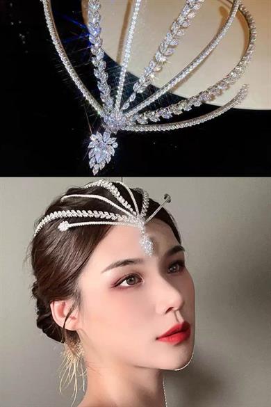 Zirkon Taşlı Gelin/Kına/Nişan/Söz Tasarım Saç Aksesuarı 