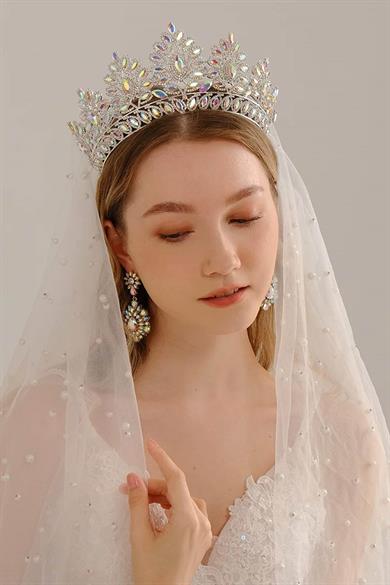 Zirkon Taşlı Gelin/Kına/Nişan/Söz Tasarım Taç