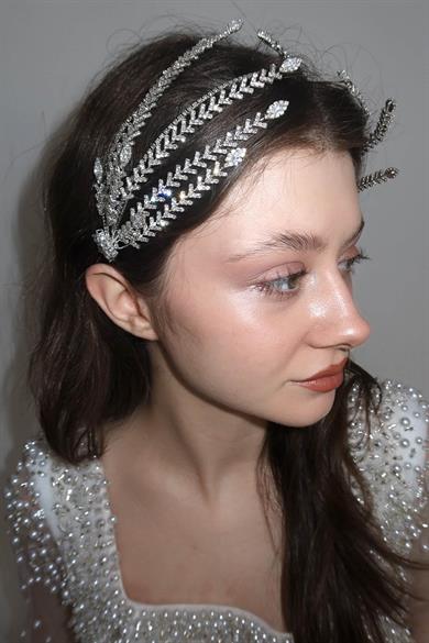 Zirkon Taşlı Gelin/Kına/Nişan/Söz Tasarım Saç Aksesuarı/Taç