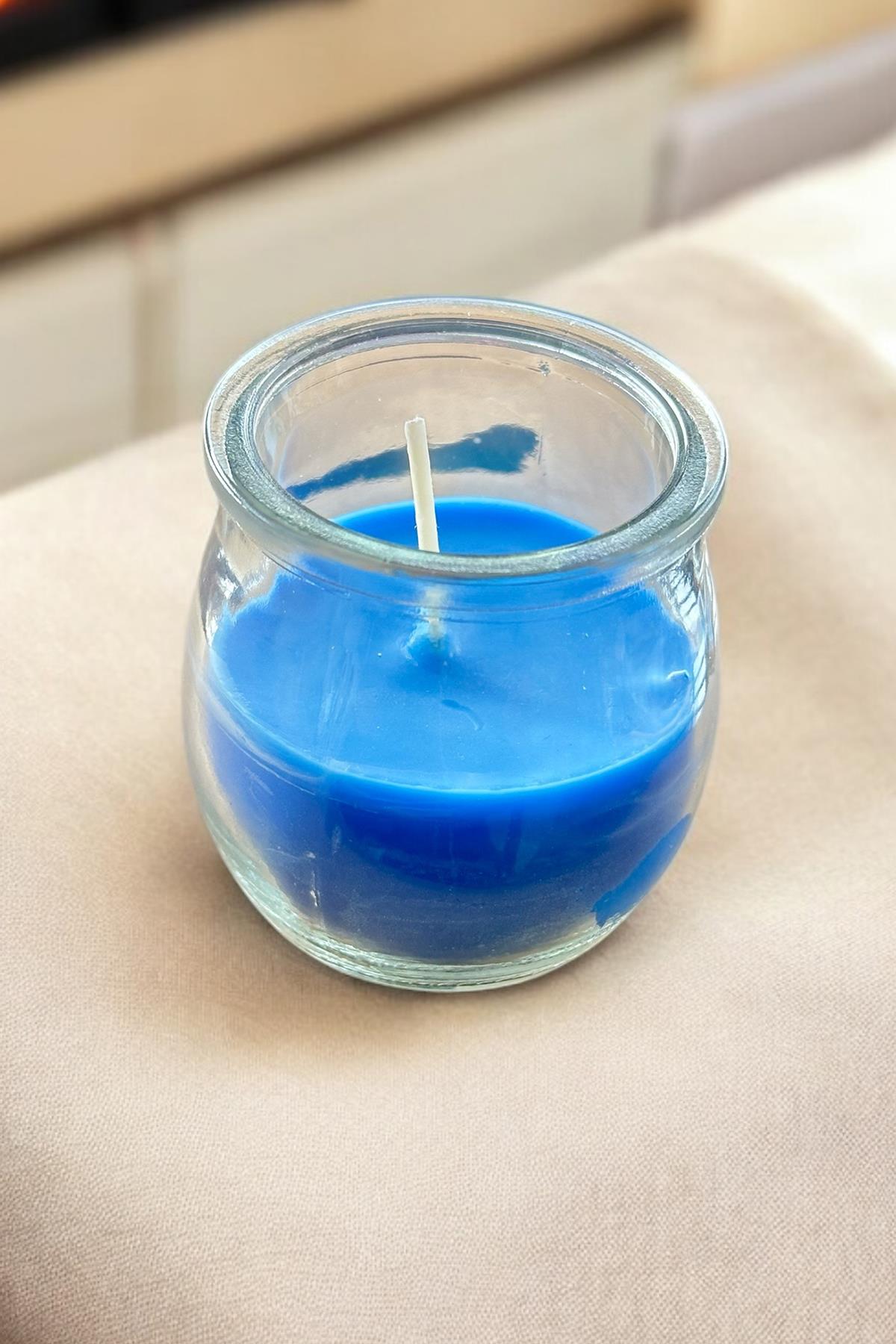  Mavi Renk Bardakta Kokulu Dekoratif Mum