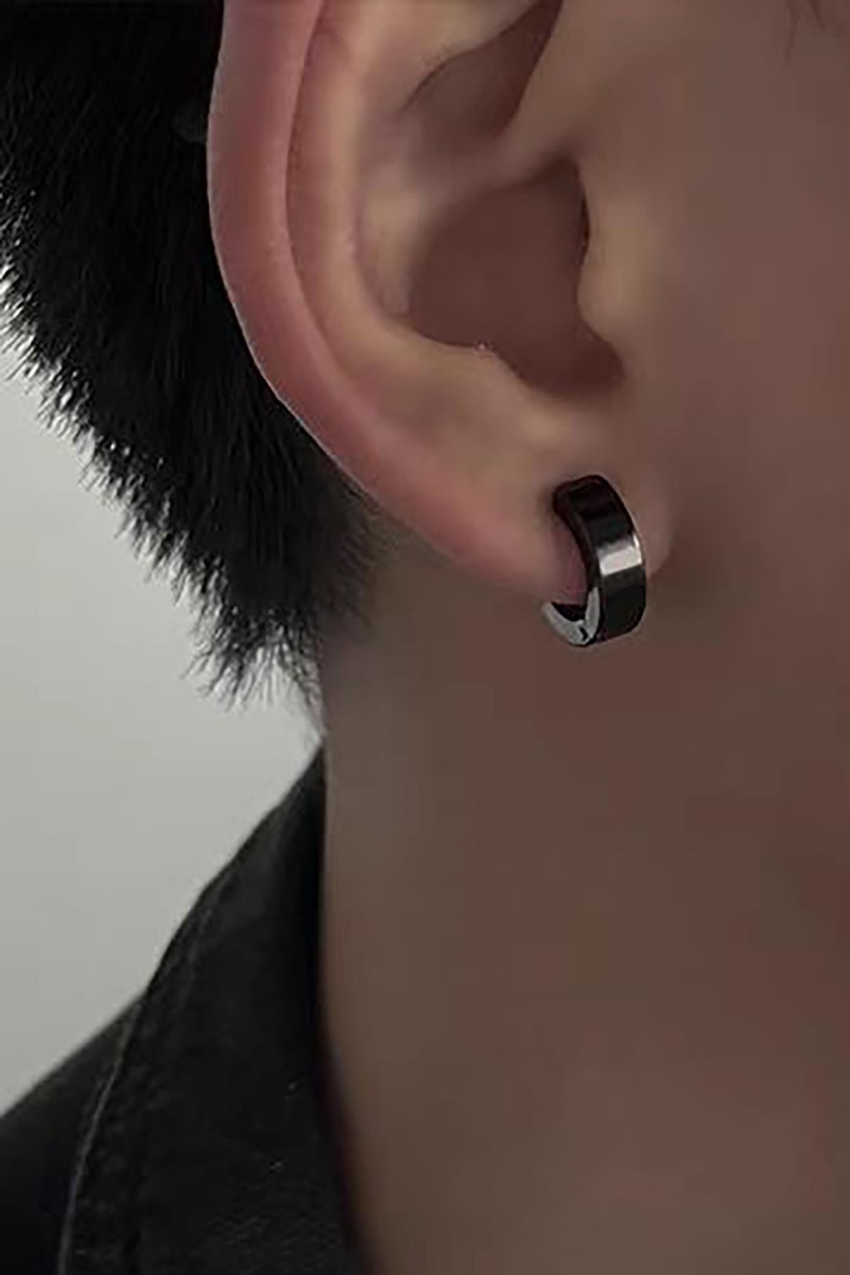 Siyah Renk Unisex Çelik Halka Küpe (Çift)