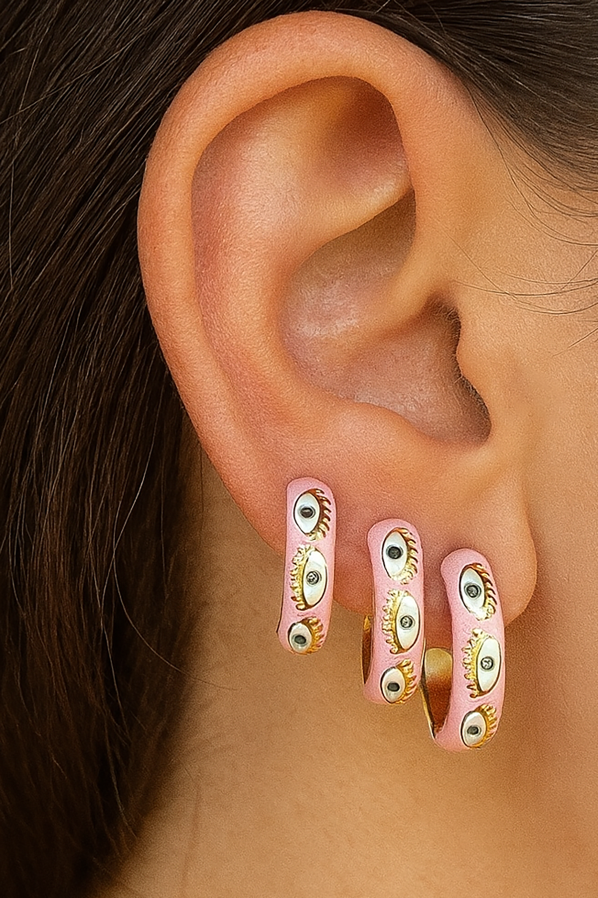 Altın Renk Göz Figürlü 3'lü YSX Küpe Set