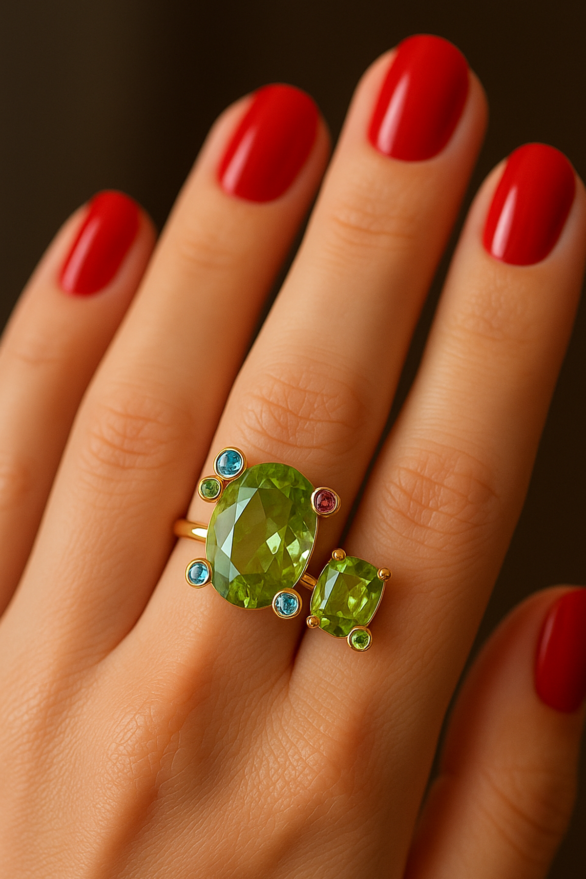 Altın Renk Taş Detaylı Ayarlanabilir Yüzük