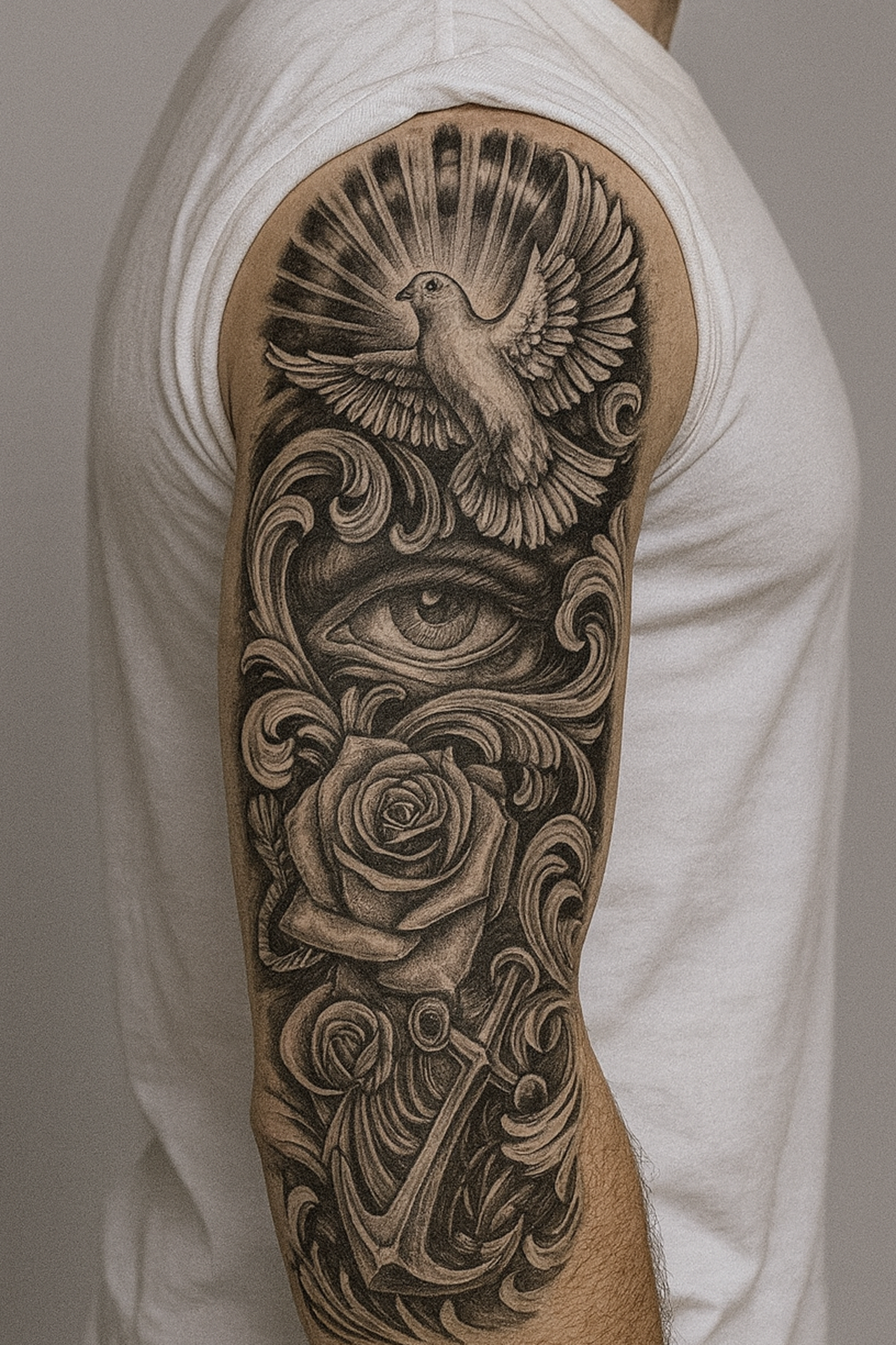 Güvercin Ve Göz Figürlü 12 Saat Sonra Kararan Geçici Kol Dövme Tattoo