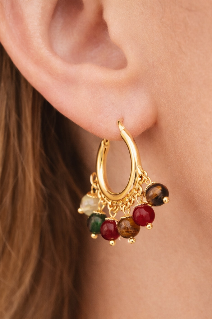 Altın Renk Boncuk Detaylı Küpe (Çift)