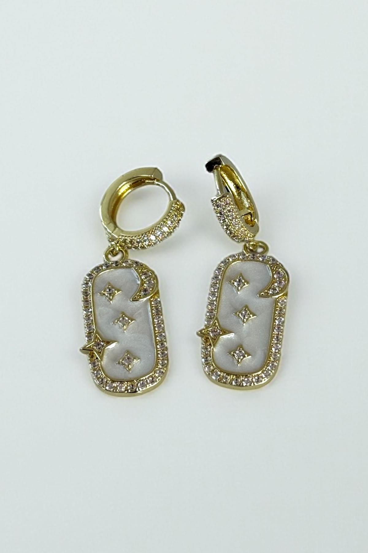 Altın Renk Ay Ve Yıldız Figürlü Taş Detaylı Küpe (Çift)