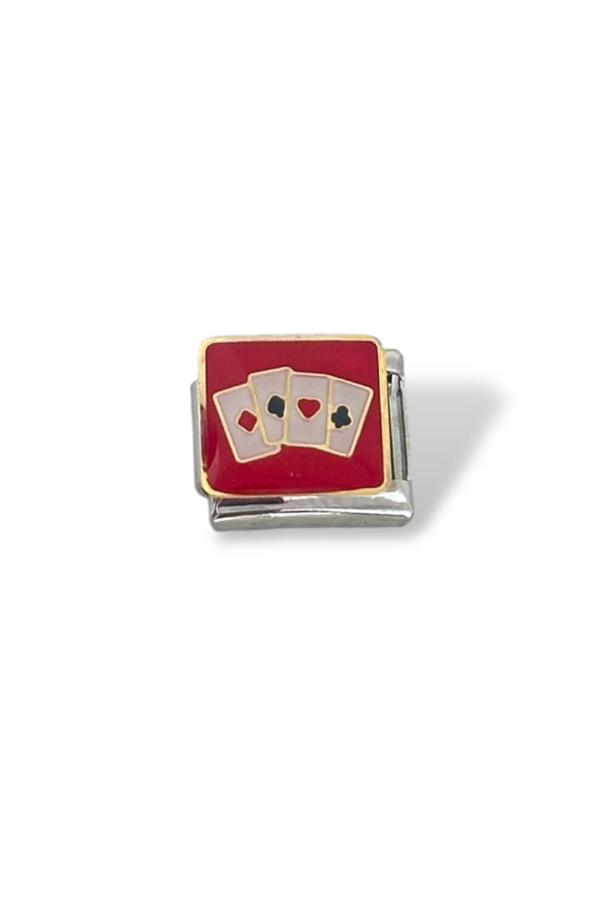 Gümüş Renk İskambil Kartı Figürlü Çelik Nomination Charm (Tek)