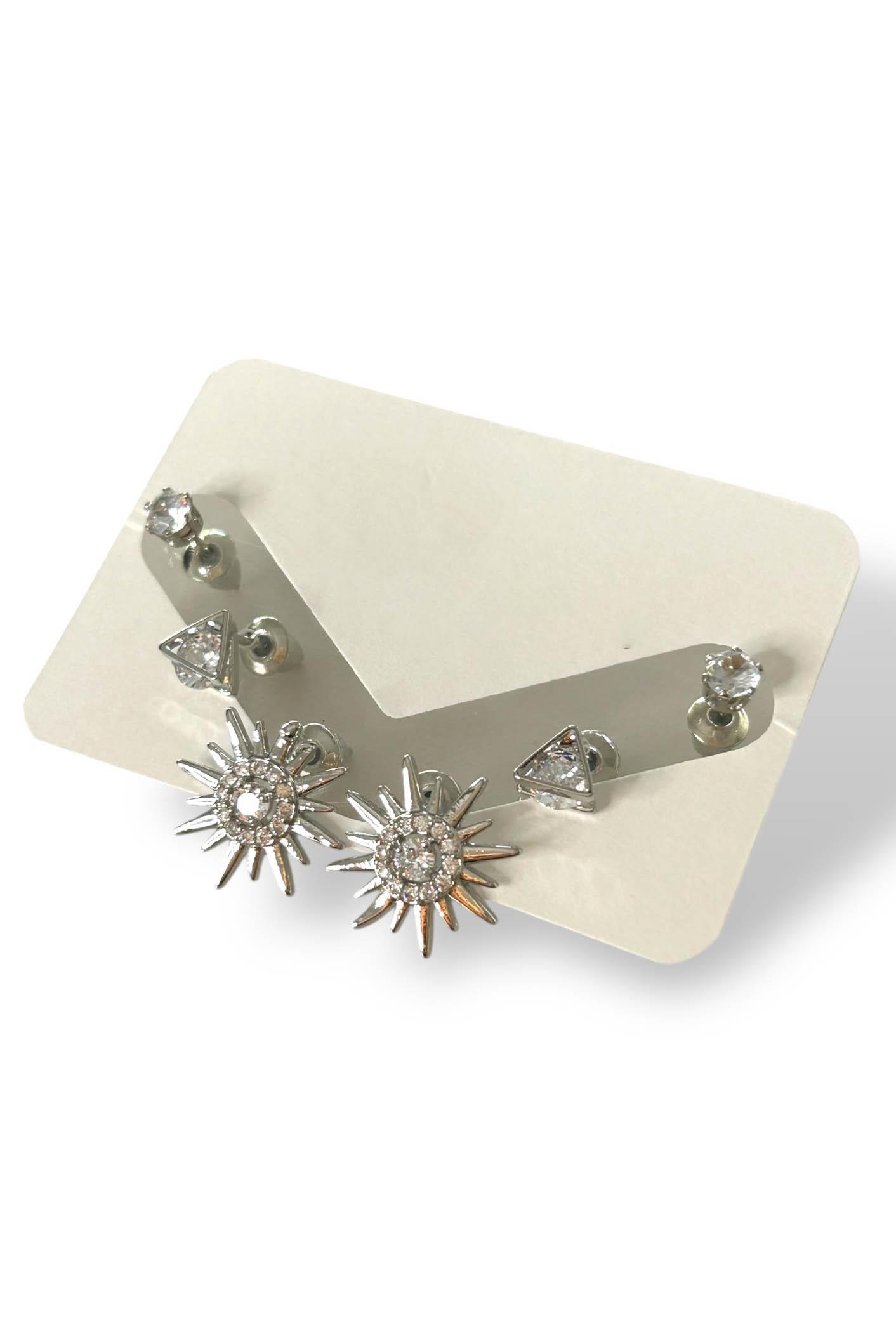 Gümüş Renk Taş Detaylı 6'lı Küpe Set