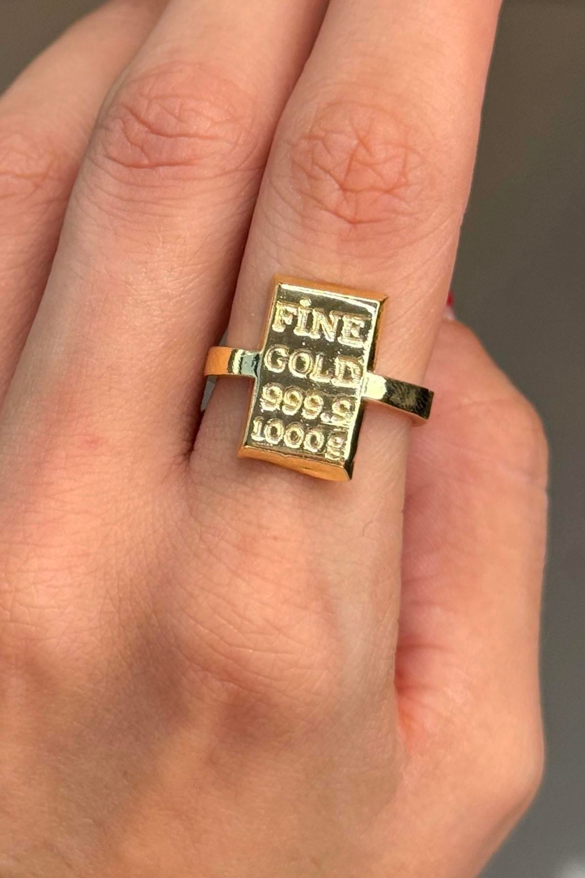 Altın Renk Külçe Figürlü Ayarlanabilir Yüzük