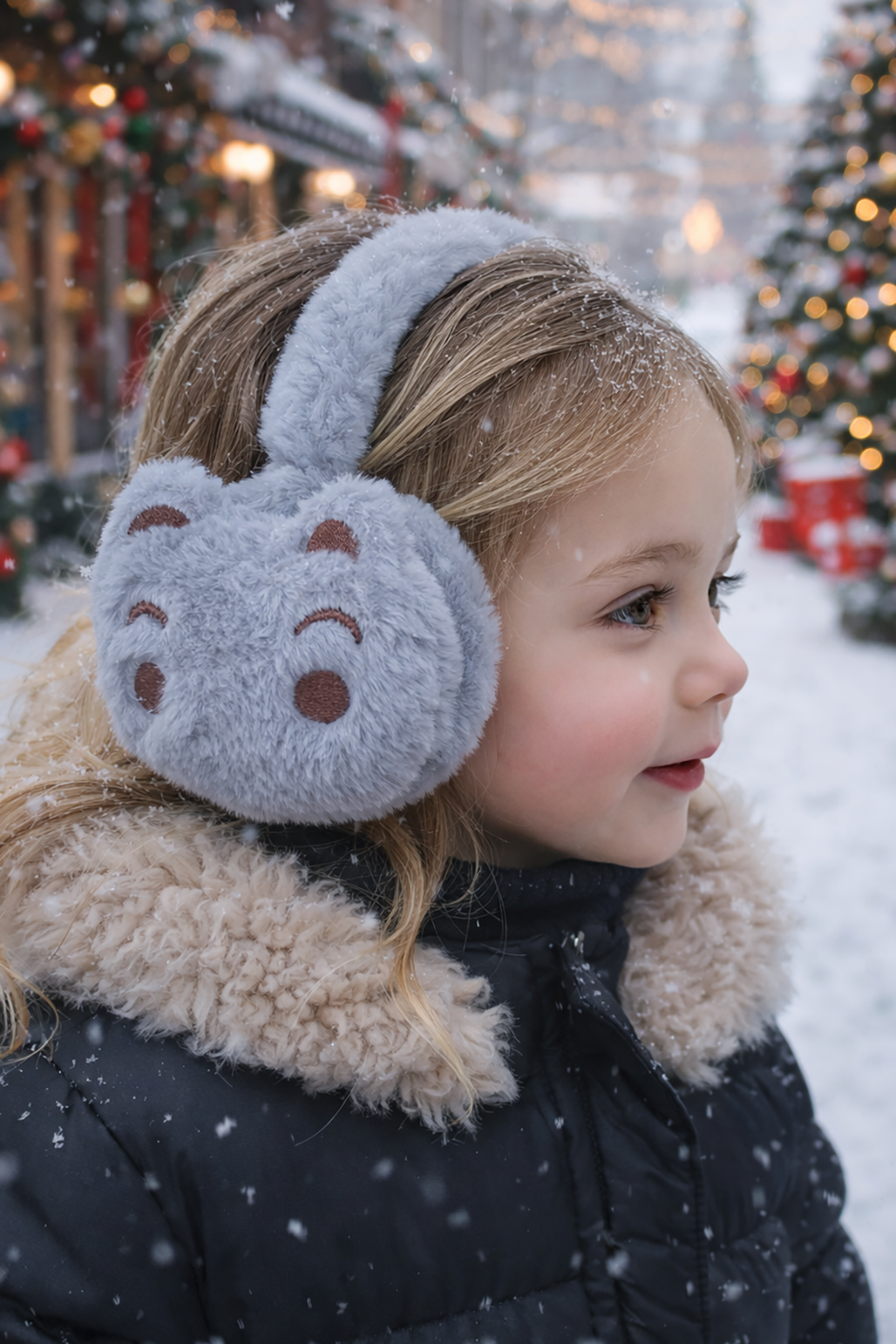 Gri Renk Ayıcık Figürlü Peluş Kulaklık