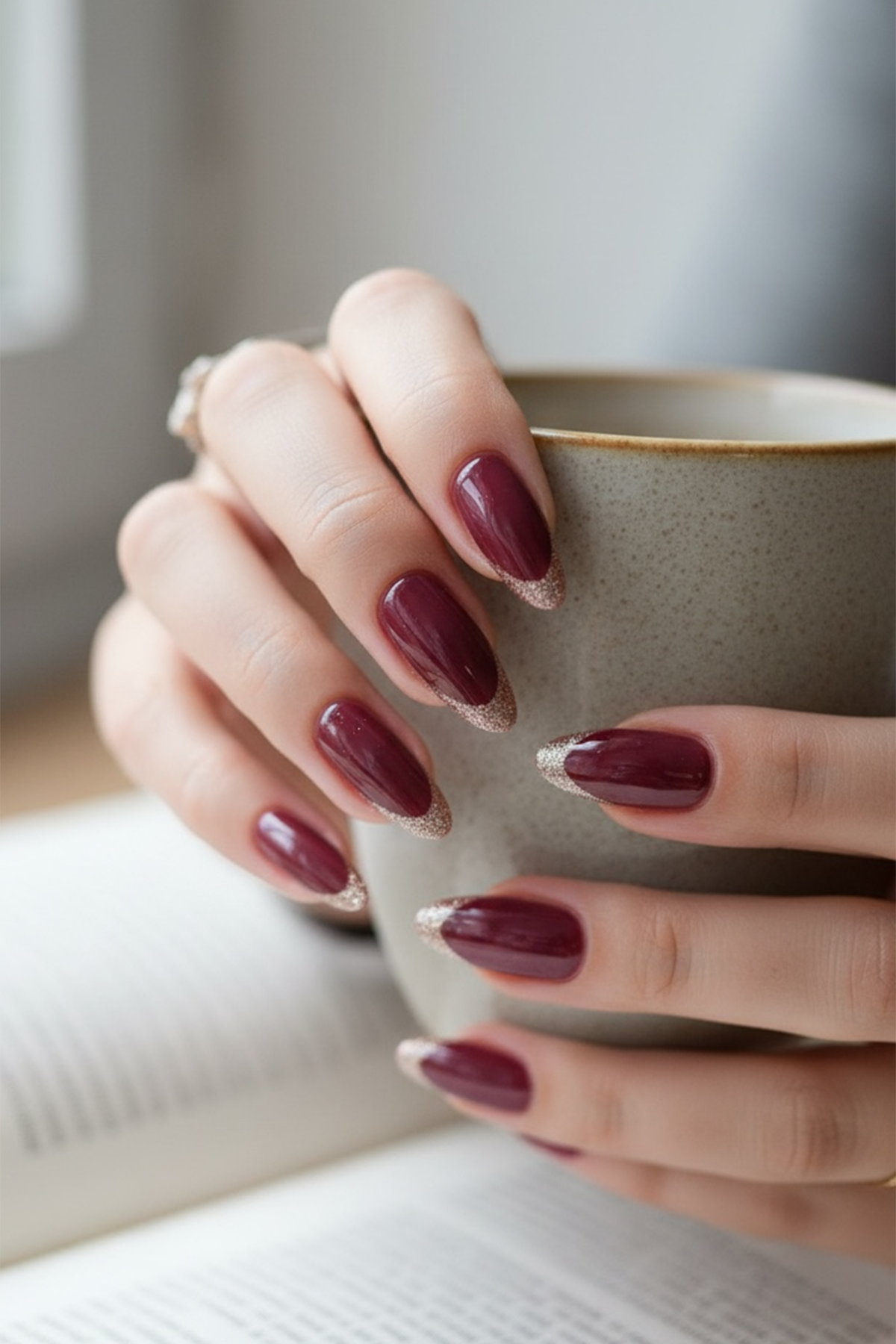 12'li Bordo Renk Sim Detaylı Takma Tırnak (Yapıştırıcılı)