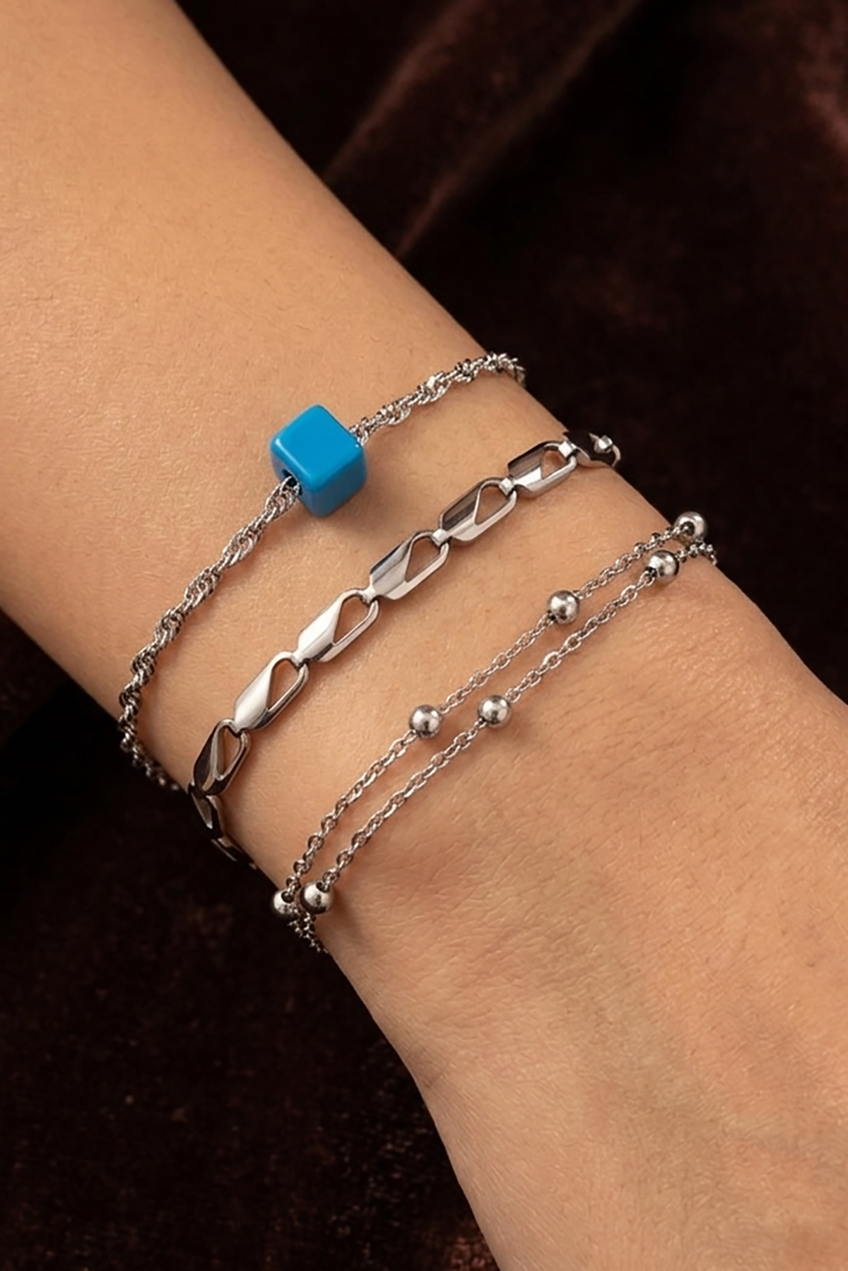 Gümüş Renk 3'lü Çelik Bileklik Set