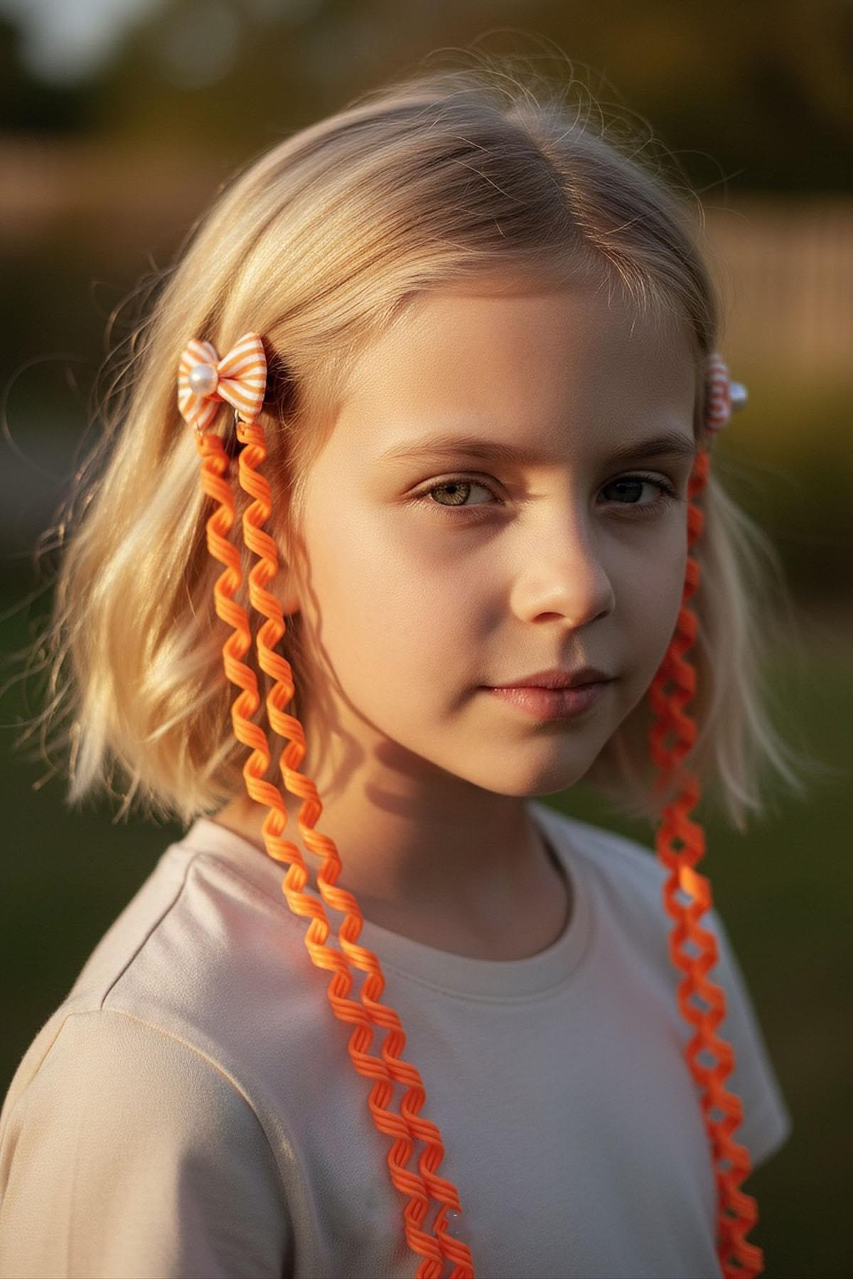 2'li Turuncu Renk Kurdele Figürlü Çocuk Yan Toka