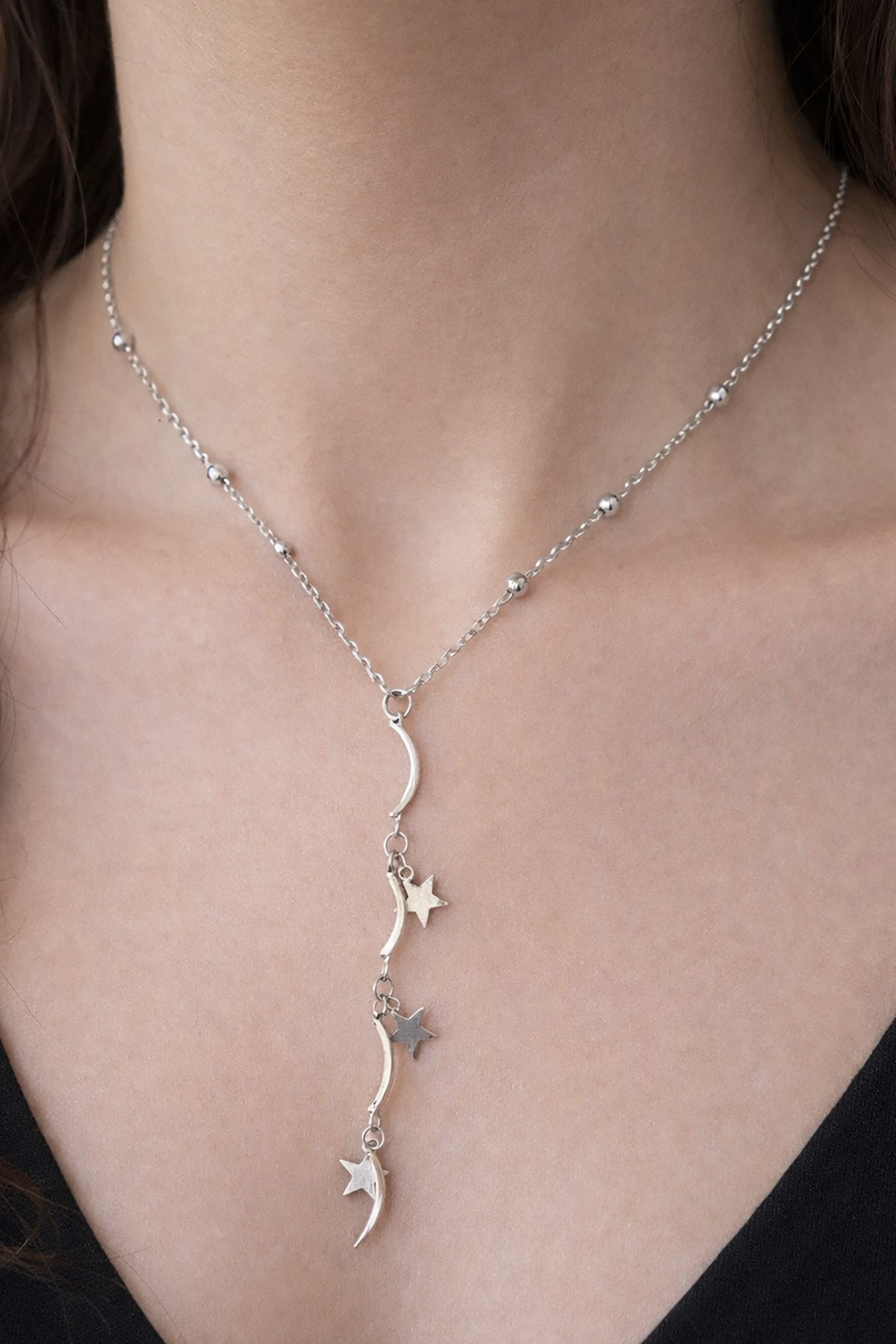 Gümüş Renk Yıldız Figürlü Çelik Kolye