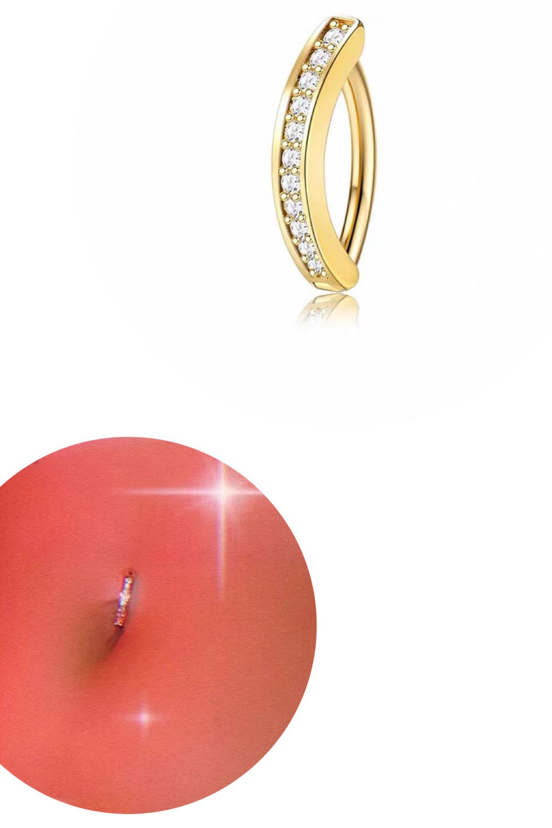 Altın Renk Taşlı Halka Cerrahi Çelik Göbek Piercing