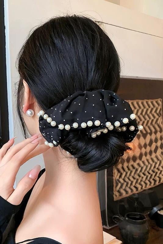 Siyah Renk İnci Ve Taş Detaylı Simit Toka