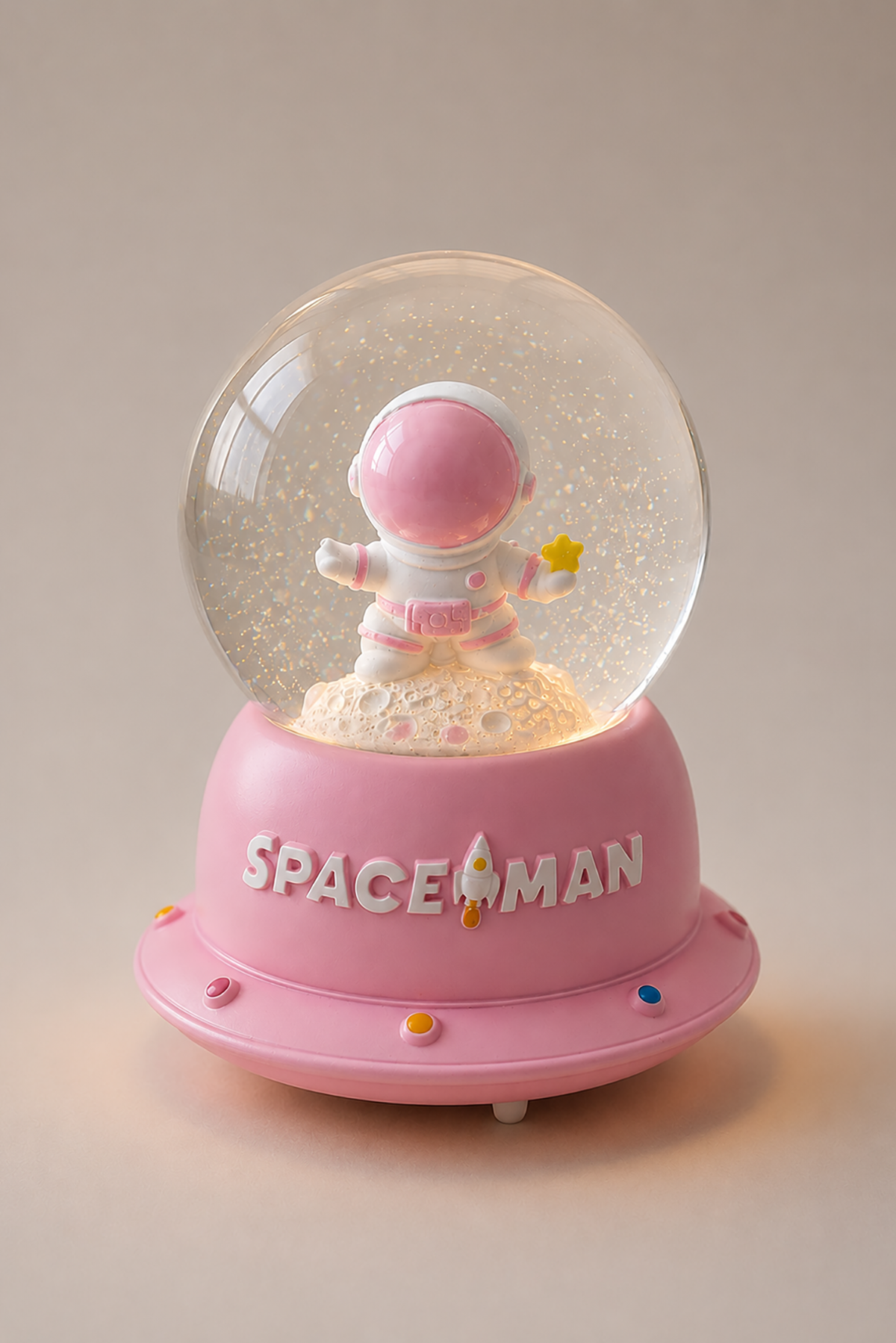 Pembe Renk Astronot Figürlü Işıklı Küçük  Kar Küresi