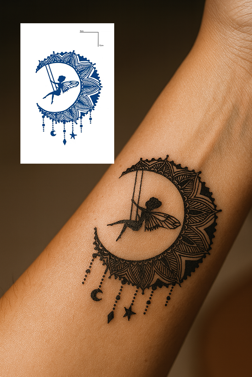 Ay Ve Peri Figürlü 12 Saat Sonra Kararan Geçici Mini Dövme Tattoo