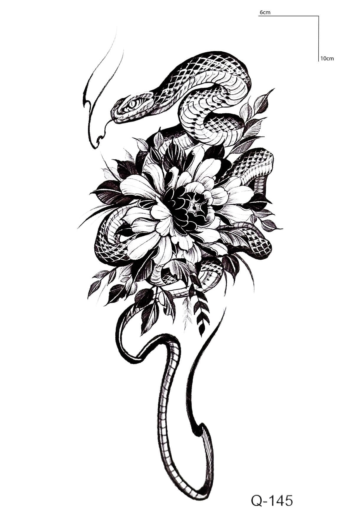 Yılan Ve Çiçek Mini Dövme Geçici Tattoo
