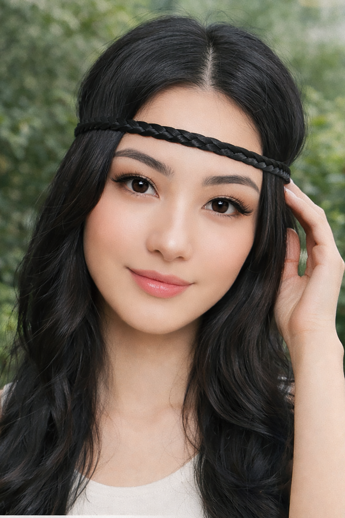 Siyah Renk İnce Örgülü Lastik Bandana