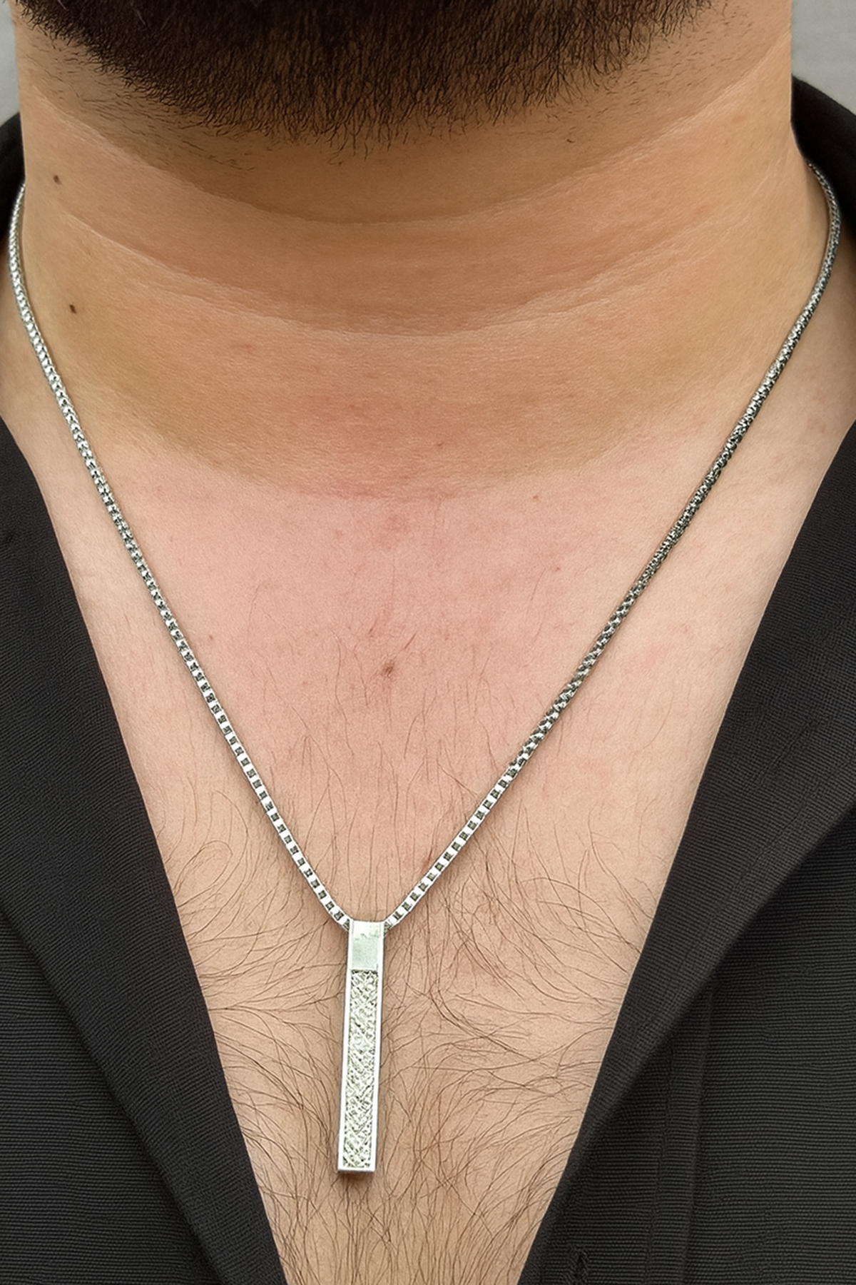 Gümüş Renk Erkek Zincir Çelik Kolye (55cm)