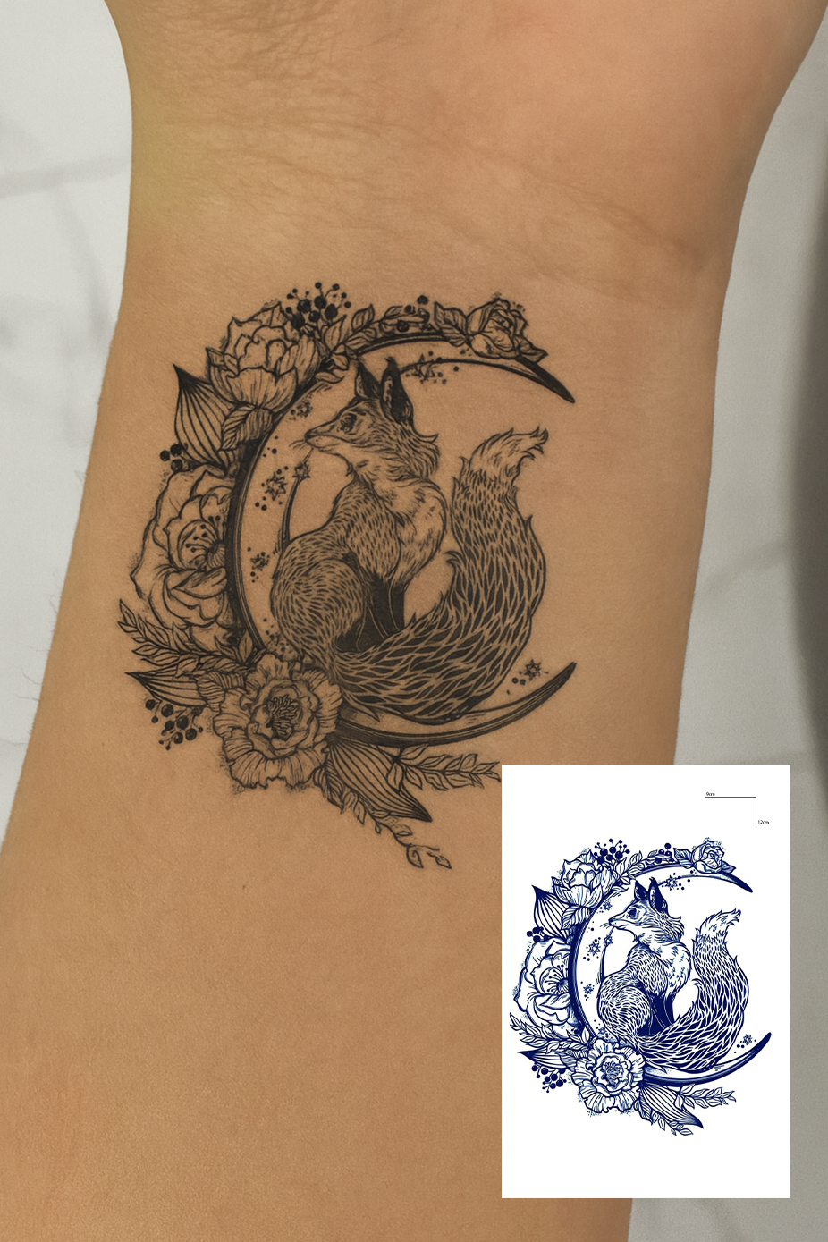 Tilki Ve Çiçek Figürlü 12 Saat Sonra Kararan Geçici Mini Dövme Tattoo