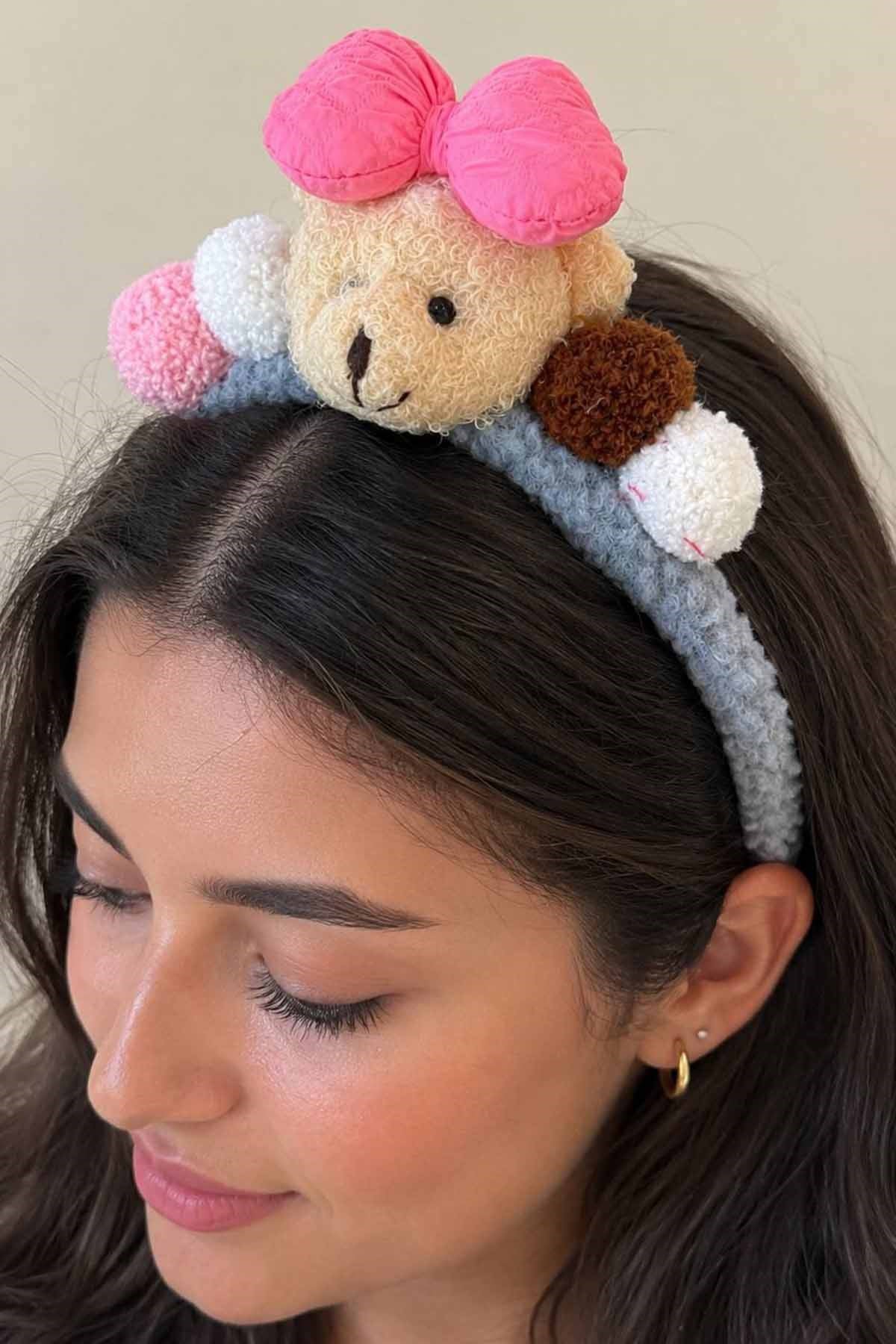 Gri Renk Ayıcık Figürlü Peluş Taç
